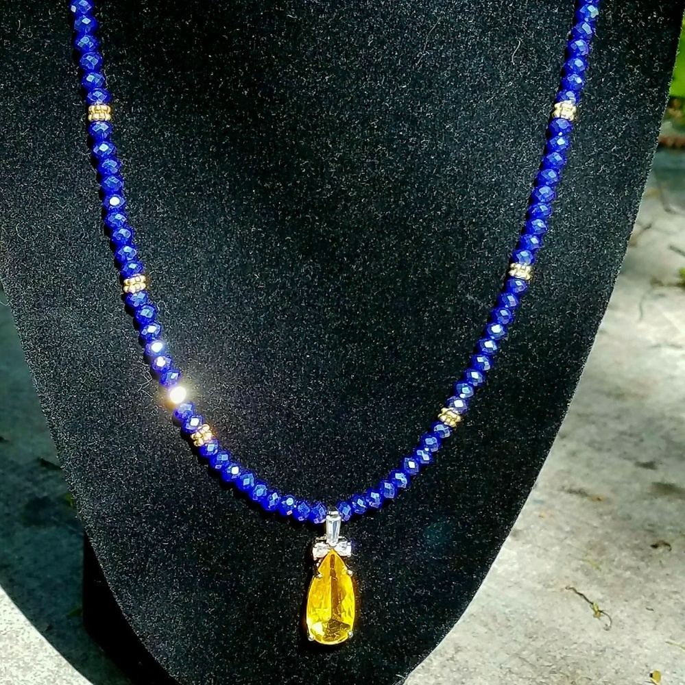 Citrine & Blue Iridescent Crystal Necklace